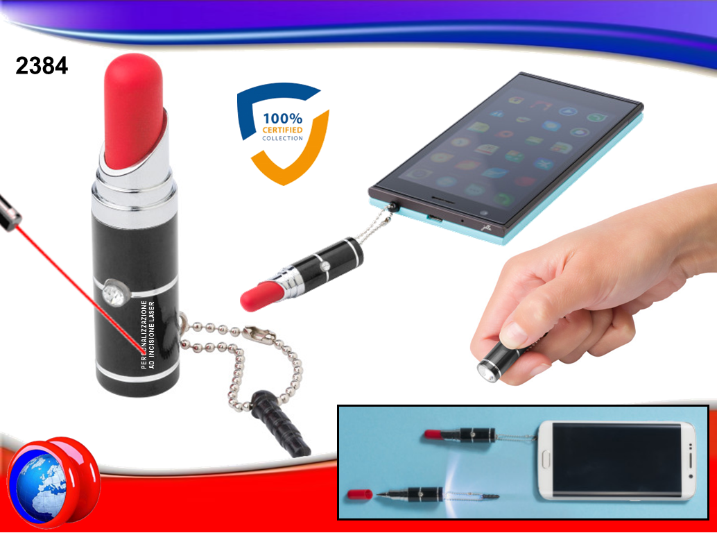 PORTACHIAVI CON TOUCH PEN CON PENNA A FORMA DI ROSSETTO