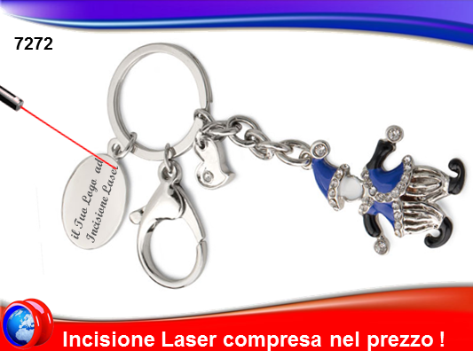 portachiavi in metallo a forma di pagliaccio  Smaltato con strass