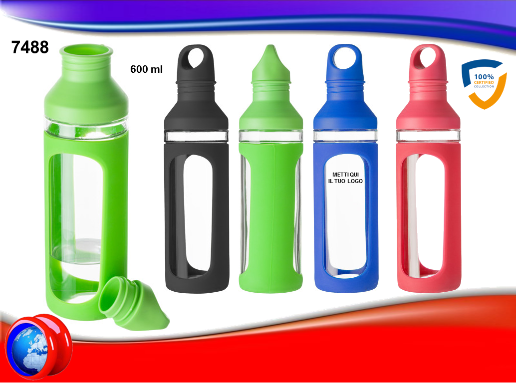 BORRACCIA A BOTTIGLIA IN VETRO CON IMPUGNATURA IN SILICONE