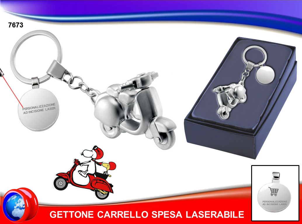 PORTACHIAVI A FORMA DI SCOOTER VESPA CON GETTONE CARRELLO SPESA