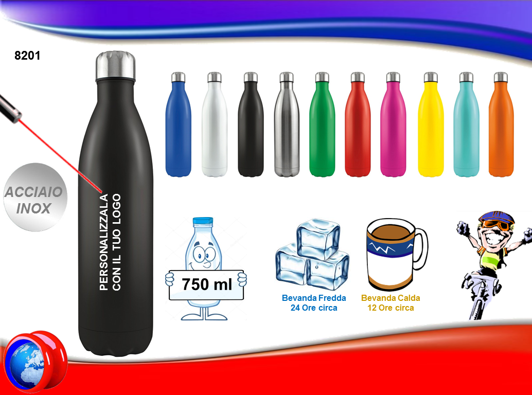 BORRACCIA TERMICA IN ACCIAIO INOX A DOPPIA PARETE E TAPPO A VITE 750ml