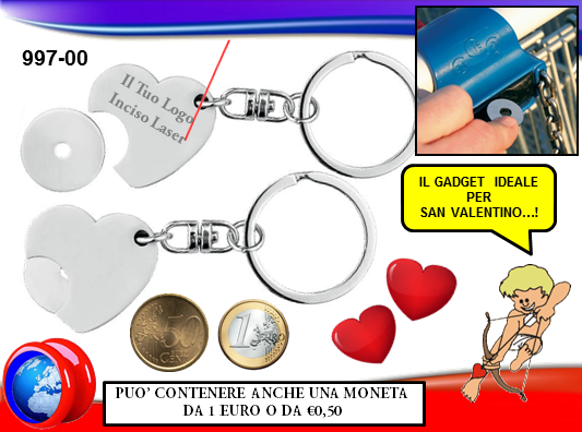 PORTACHIAVI GOOD HEAR A FORMA  DI CUORE  CON GETTONE CARRELLO SPESA