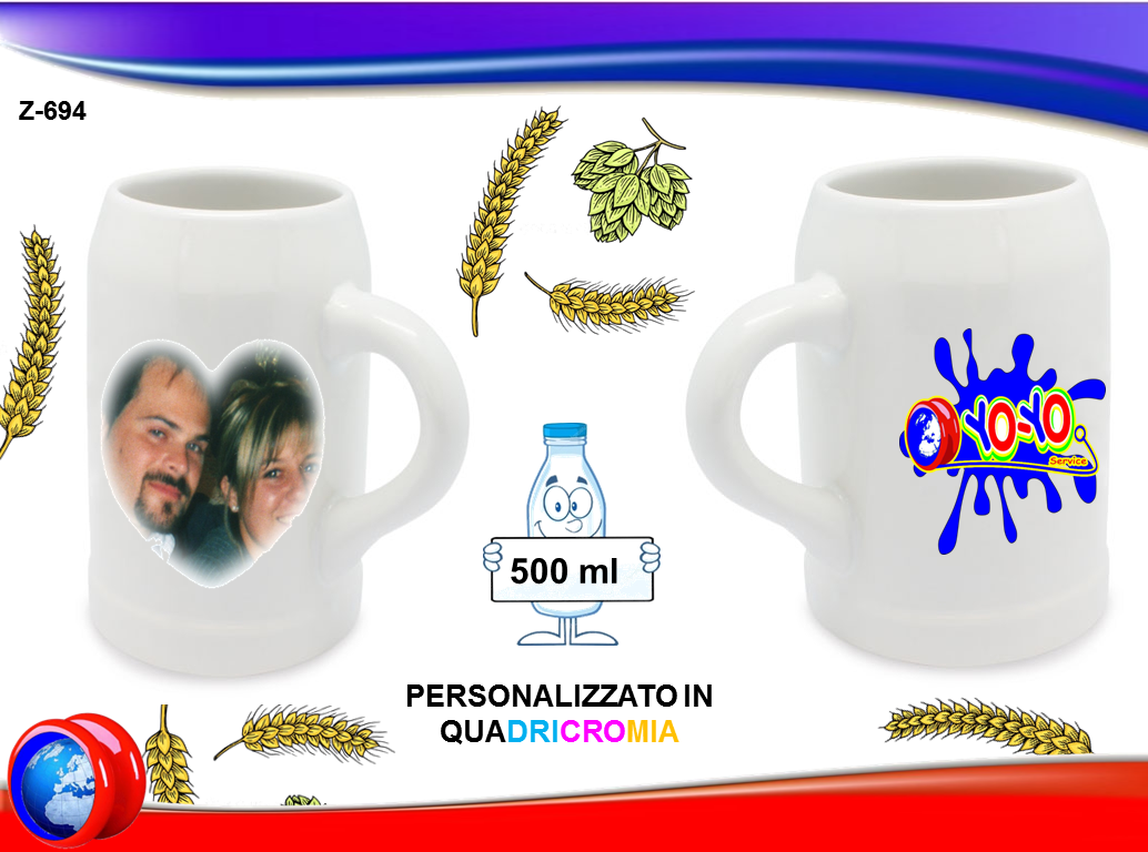 Boccale Birra da 500ml Personalizzabile in Quadricromia