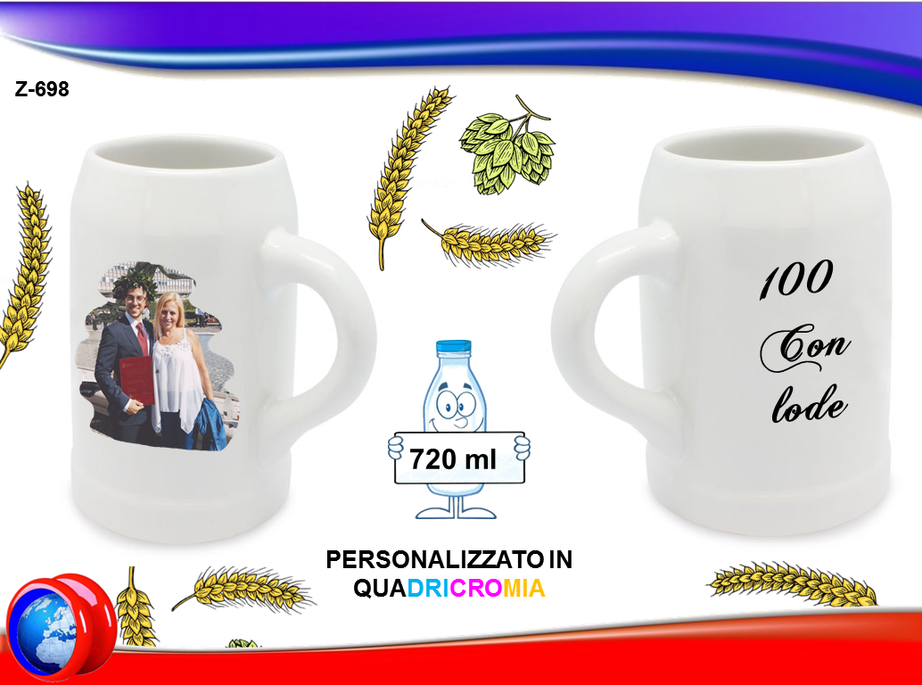 Boccale Birra da 720ml Personalizzabile in Quadricromia
