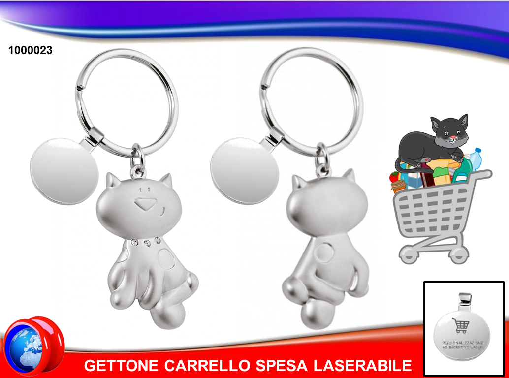 Portachiavi in metallo satinato a forma di gatto