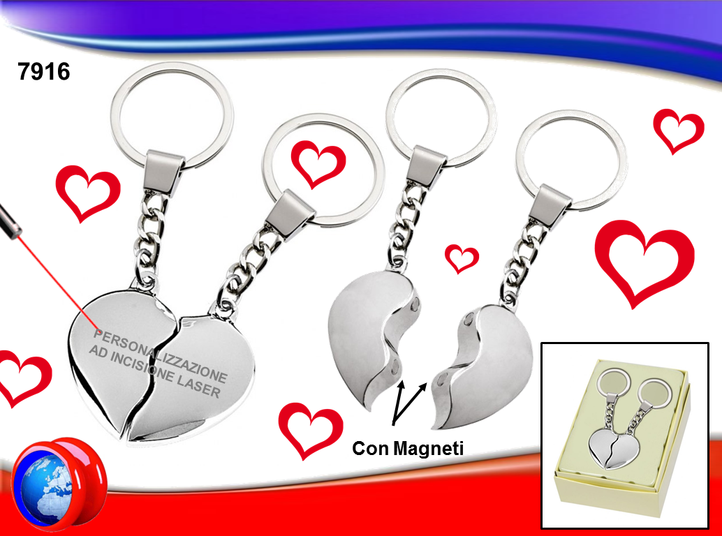 PORTACHIAVI DOPPIO A FORMA DI CUORE IN METALLO CROMATO
