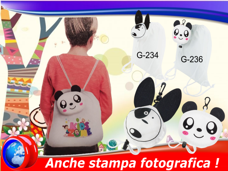 Sacca zaino A cagnolino o Panda  Pieghevole