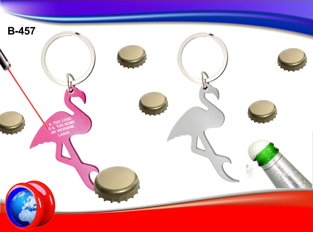 PORTACHIAVI APRIBOTTIGLIE IN METALLO FLAMENCO A FORMA DI FENICOTTERO