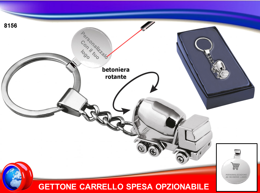 PORTACHIAVI IN METALLO PERSONALIZZABILE A FORMA DI BETONIERA GIREVOLE