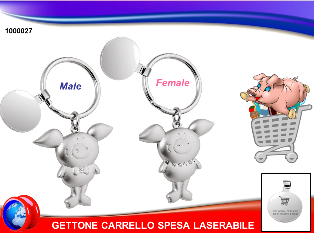 Portachiavi in metallo satinato a forma di Maialinoo